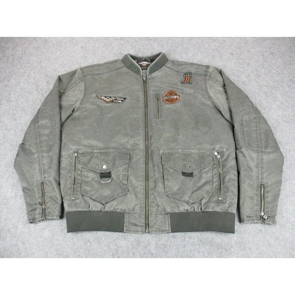 Harley Davidson Jacket Mens Extra Large Gray Eagle Mechanic Bomber Lined Coat